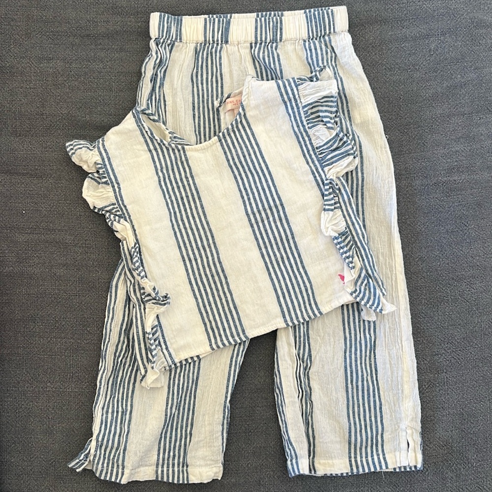 Pink Chicken Blue and White Striped set Ingrid and Theodore